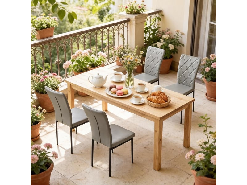  Chaises de salle à manger lot de 4 à dossier haut rembourré  - structure métal, simili cuir vintage gris  - Conforama C