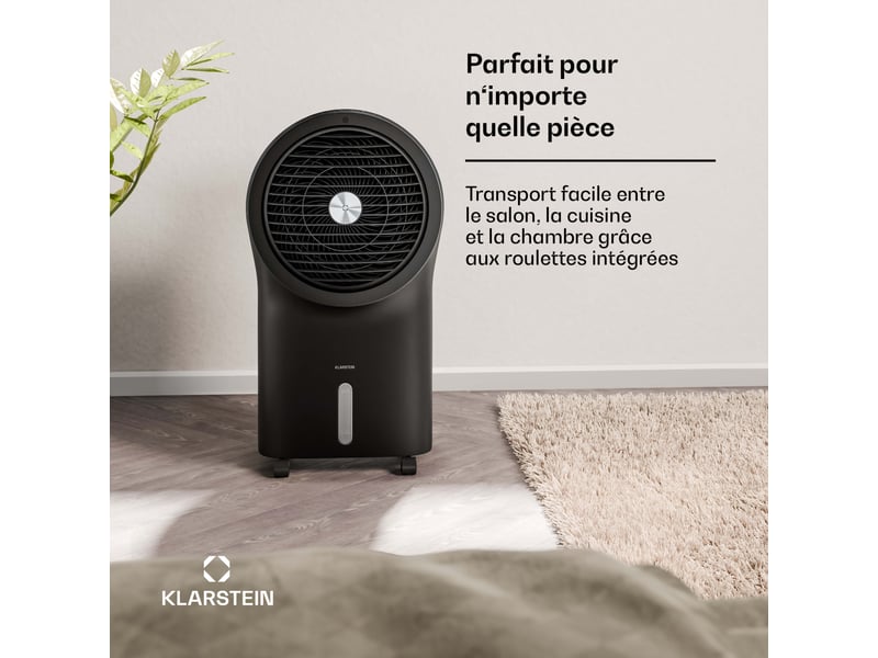 Klarstein whirlwind rafraîchisseur d'air 320 m³h 6l 30 m² 2 pains de glace 3 modes 60w noir  - Conforama C