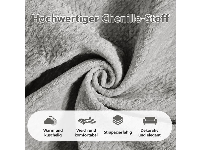  Canapé panoramique en u 4 places modulable avec 2 ottomanes - lpospi - dossier ergonomique, chenille gris clair  - Conforama E