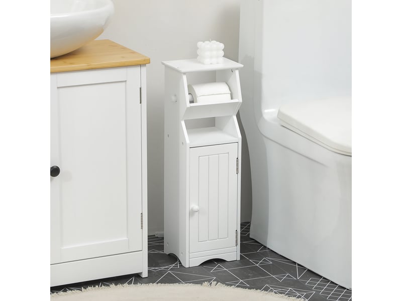 Meuble de salle de bain en mdf blanc avec espace de rangement et porte-papier toilette, 19 x 15 x 56 cm - Conforama D