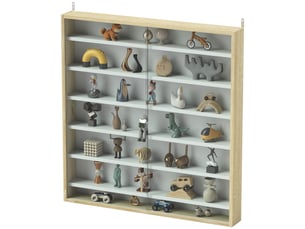 Tableau d'affichage en bois à 5 niveaux réglables avec portes vitrées, 80 x 9,5 x 83 cm, blanc et chêne