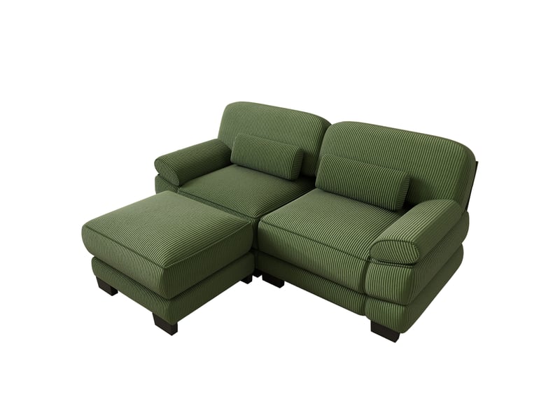 Canapé d'angle modulable - 2 places - forme l - 1 ottoman - coussins lombaires - velours côtelé - mobilier de salon - vert CozyNest - Conforama A