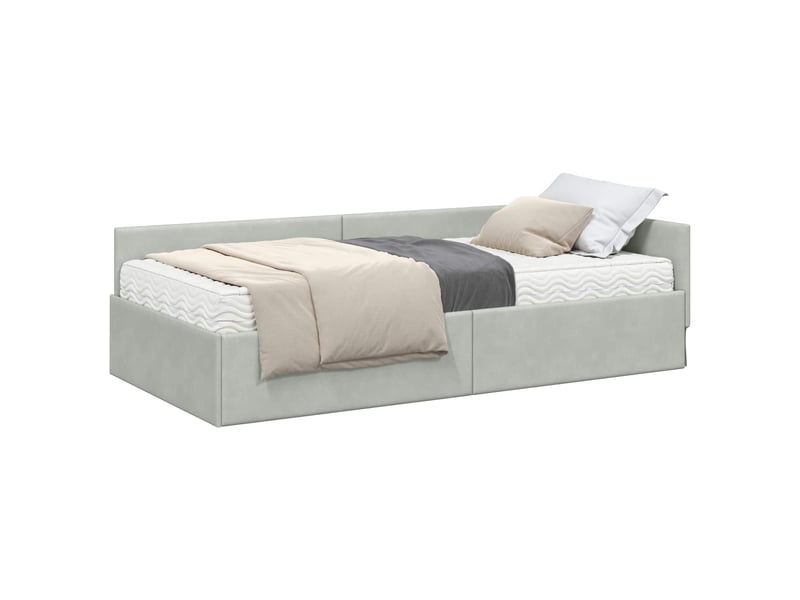  Lit adulte, lit simple, cadre de lit d'angle avec matelas autre 2 pc gris clair velours cf6638  - Conforama A