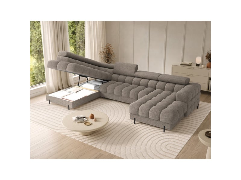 Canapé panoramique convertible beige foncé angle gauche feraria 358x93x202cm - Conforama C