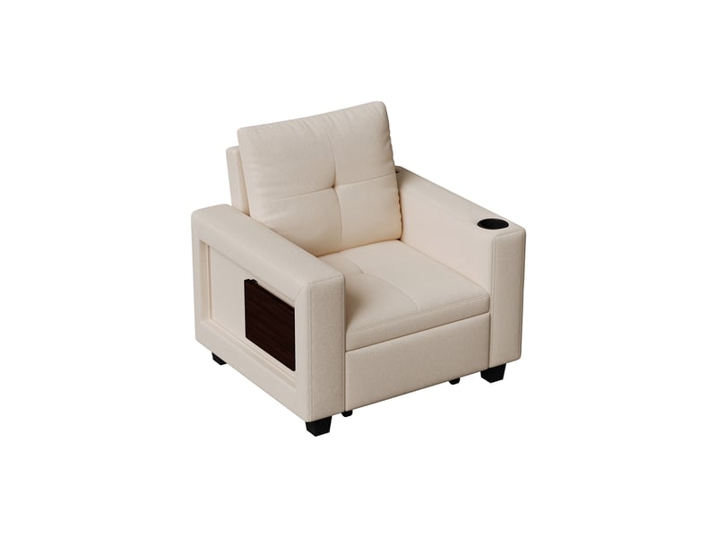  Canapé convertible avec coussins de dossier réglables, porte-gobelets et table pliante ,beige  - Conforama A
