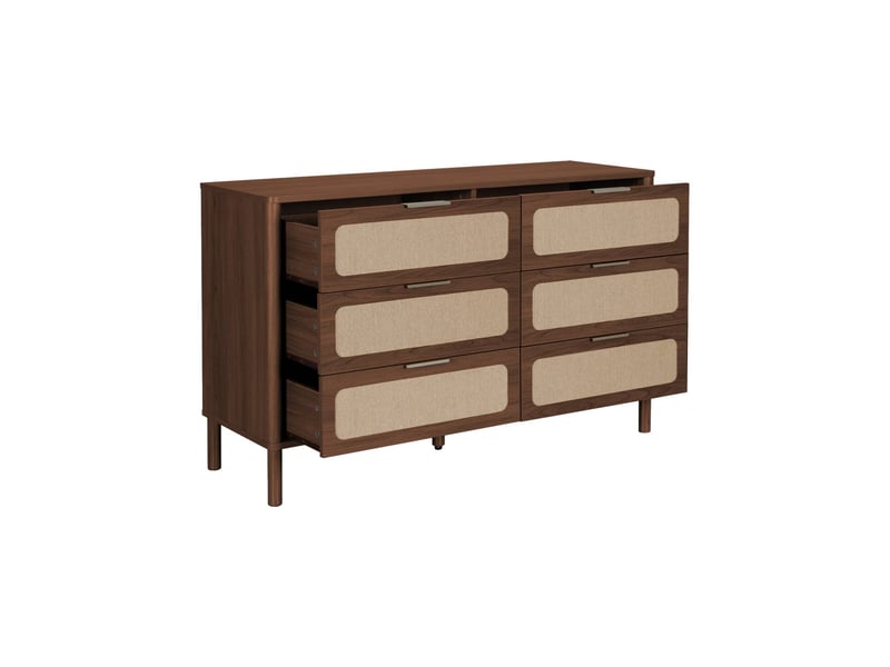  Commode vintage décor bois et cannage 6 tiroirs noyer - etta  - Conforama B