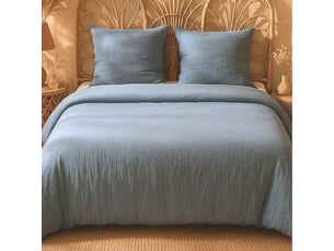 Parure housse de couette 240x220cm + 2 taies 100% gaze de microfibre uni bleu pétrole - nathea