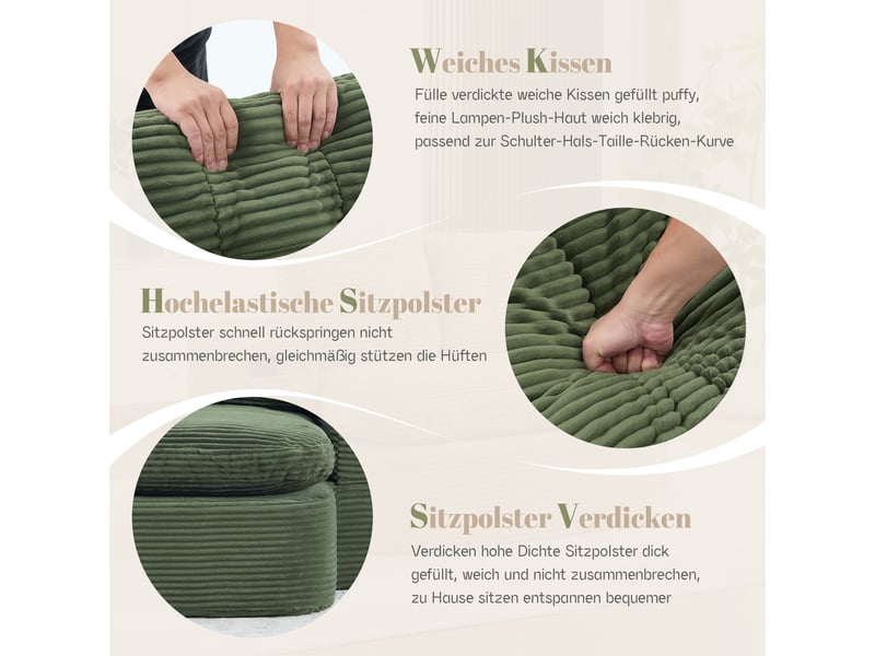  Fauteuil convertible 2 en 1 avec accoudoirs amovibles, double porte-gobelets et poches en velours côtelé vert émeraude  - Conforama E