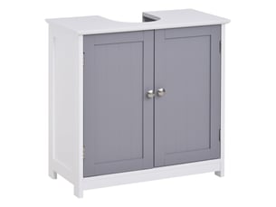 Meuble sous lavabo 60 x 30 x 60 cm avec découpe en u, blanc et gris
