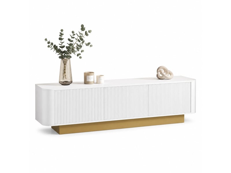  Meuble tv avec 3 portes et étagère réglable pour salon 170×40,5×47 cm en mdf et panneaux de particules blanc  - Conforama A