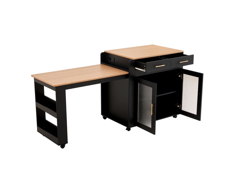  Îlot de cuisine - rangements intégrés - table extensible - port usb - prise de charge - meuble de cuisine - gain de place - noir CozyNest - Conforama D