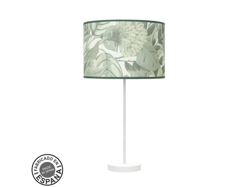  Fabrilamp moda grande lampe à poser blanc vert, abat-jour textile motif feuillage vert, 1 x e27, 63 cm 212471011 - Conforama A