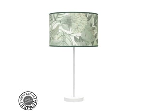 Fabrilamp moda grande lampe à poser blanc vert, abat-jour textile motif feuillage vert, 1 x e27, 63 cm