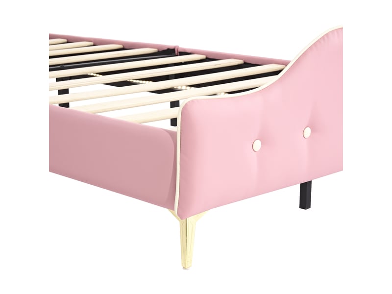  Lit enfant rembourré 90 x 200 cm rose et blanc avec tête de lit couronne et led Fay Lum - Conforama E