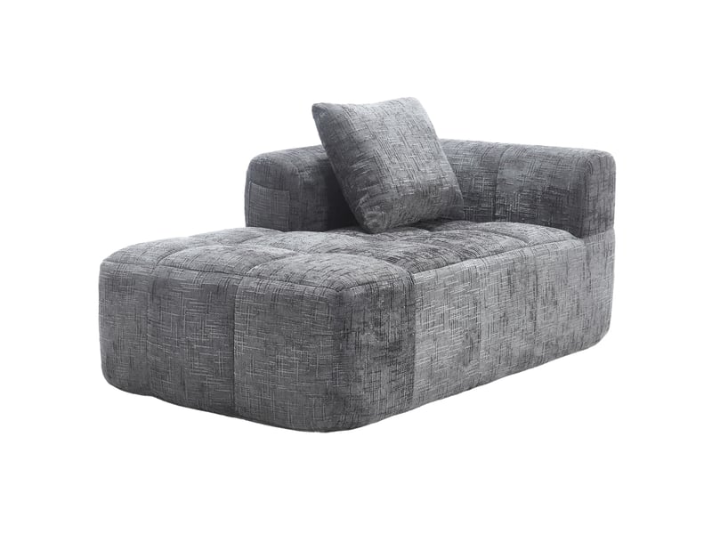Chaise longue fixe 1 place en tissu gris 158 cm avec coussin et poches latérales, idéale pour votre salon - Conforama A
