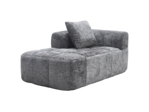 Chaise longue fixe 1 place en tissu gris 158 cm avec coussin et poches latérales, idéale pour votre salon