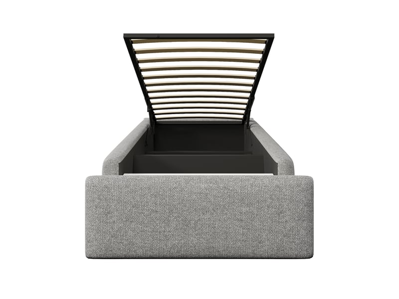  Lit rembourré gris 90x200 cm sans tête de lit, rangement hydraulique et 1 tiroir  - Conforama D