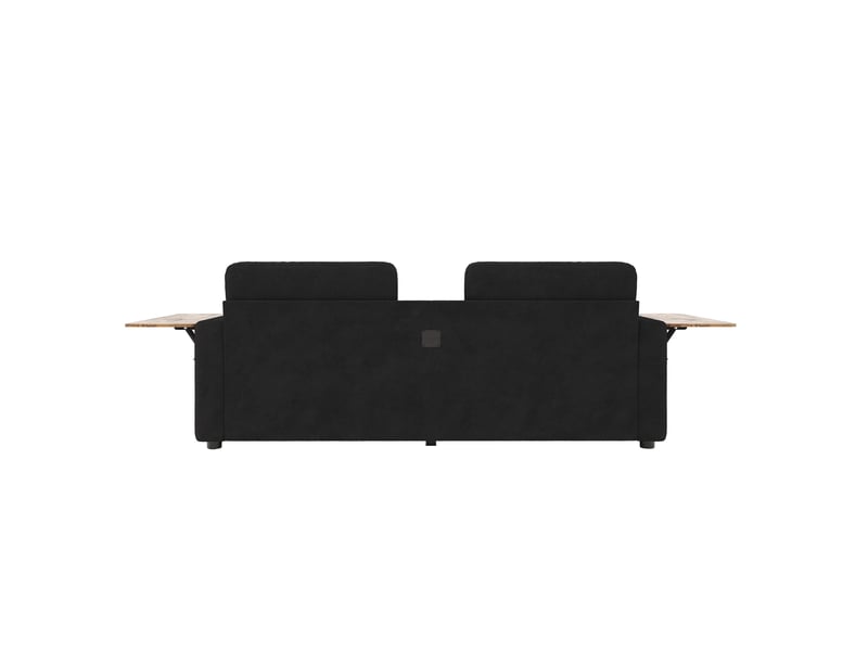  Canapé 2 places 178x71x57,5 cm noir en chenille, 2 tiroirs, tablettes réglables et porte-gobelets  - Conforama D