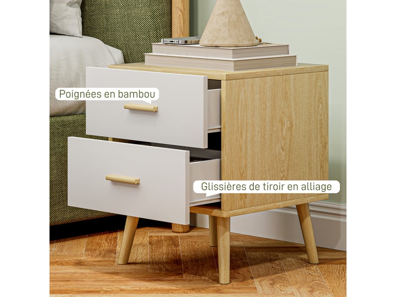  Table de chevet, table de nuit avec 2 tiroirs, style moderne, pour chambre à coucher, salon, chêne, 40 x 40 x 50 cm  - Conforama R