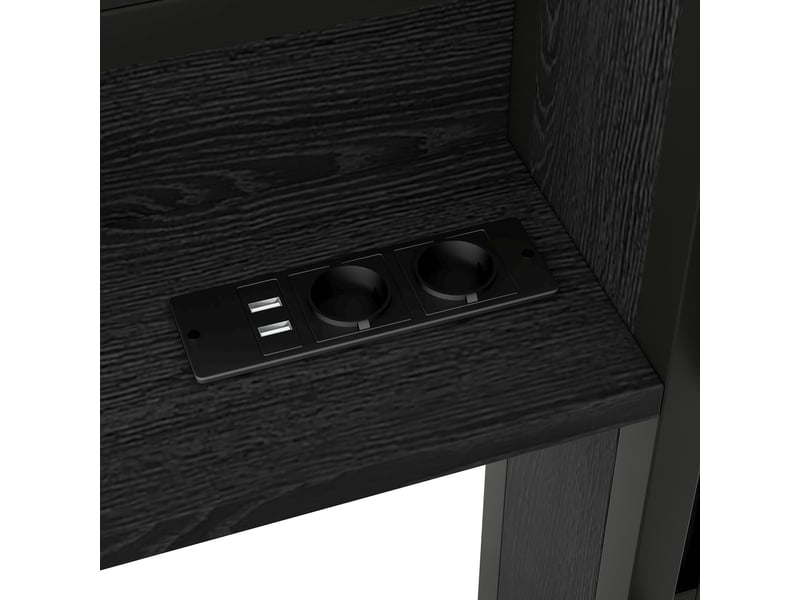 Lit gigogne 90x200 cm, rangements intégrés, led, prises et usb, métal noir, sans matelas - Conforama D