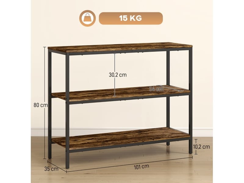 Console 101 x 35 x 80 cm en panneau de particules mélaminé et métal thermolaqué à 3 niveaux marron rustique chicfurn - Conforama D