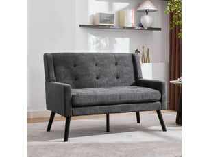 Banquette 2 places premium en lin avec pieds en bois massif et coussinets en mousse haute densité - chaise d'accent pour salon, chambre et bureau