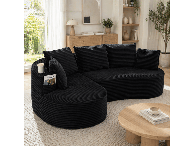  Canapé de salon, canapé velours – mousse haute densité, coussins inclus, en velours tricoté, porte-gobelets  - Conforama A