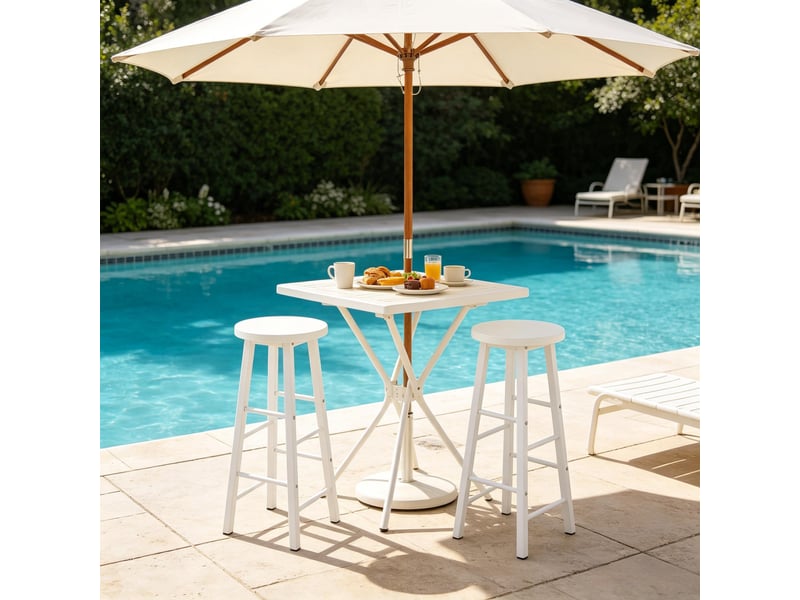  Tabourets de bar lot de 2 avec repose-pieds - lpospi - style industriel, mdf et métal blanc, 30 × 71 cm  - Conforama C