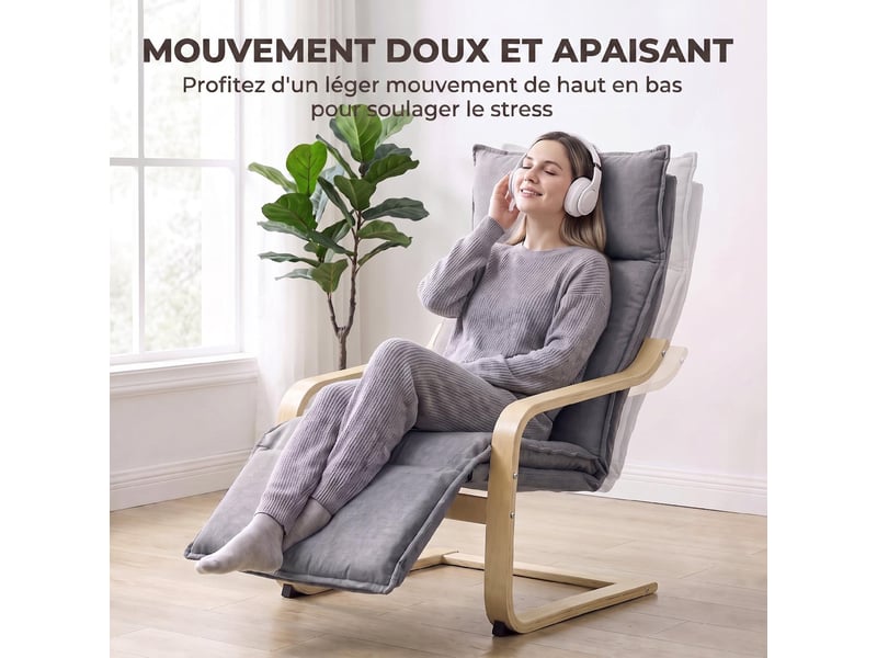 Fauteuil de salon avec repose-pieds tissu aspect lin gris 90 x 67 x 105 cm  - Conforama D
