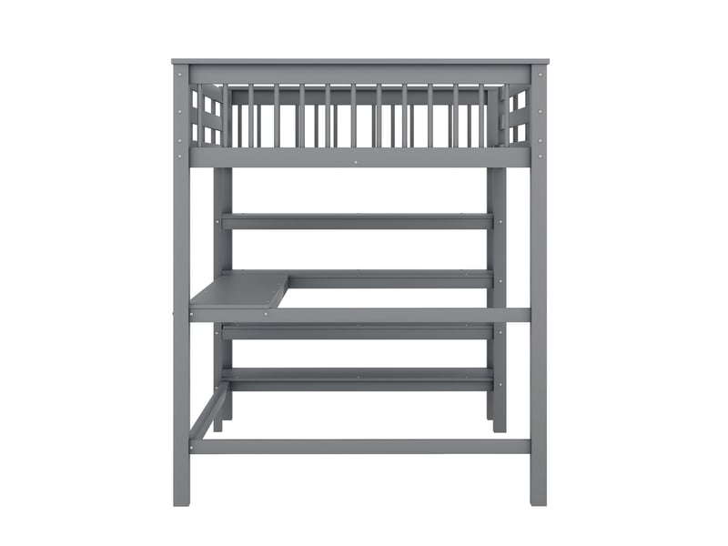  Lit mezzanine 140 x 200 cm avec bureau sous lit et bibliothèque de rangement,  pin + mdf, 200 kg, gris  - Conforama R