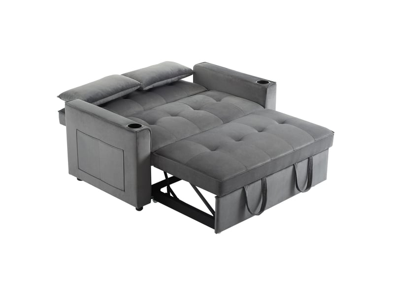 Canapé-lit convertible 2 places 137x76,5 cm – gris – dossier 3 positions, porte-gobelets et pochettes - Conforama D
