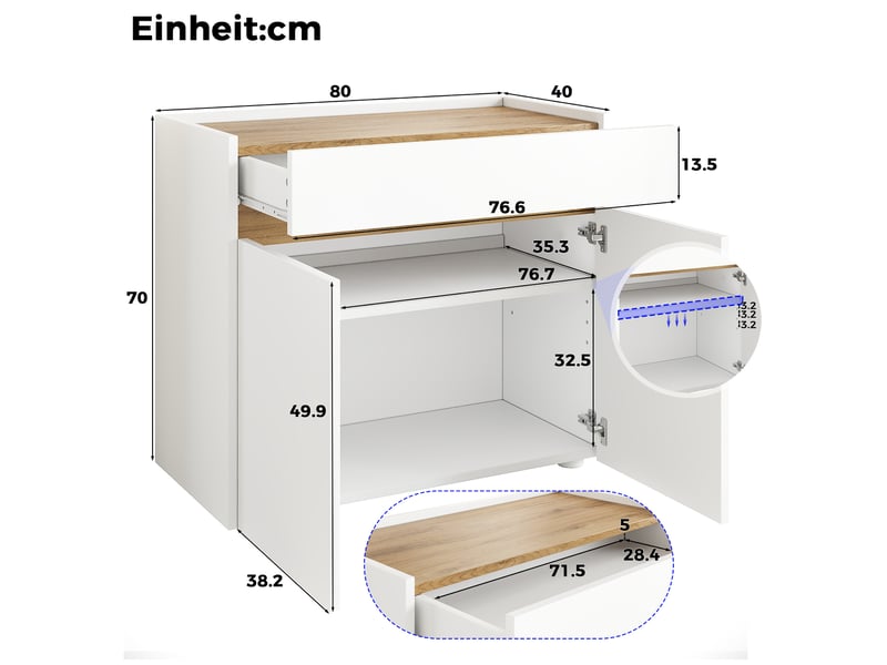  Armoire de classement 80 x 40 x 70 cm blanche en panneau de particules, tiroir et étagère réglable  - Conforama C