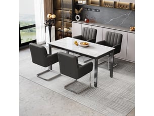 Chaise de salle à manger lot de 4 à dossier ergonomique  - pieds métal en z, simili cuir noir