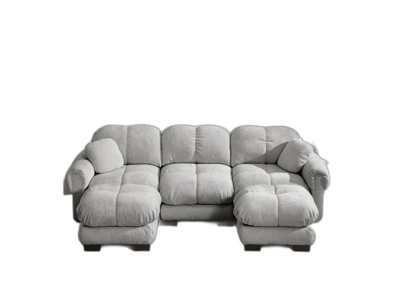  Canapé en u 3 places matelassé, tissu chenille gris clair, avec ottomane mobile et 2 coussins décoratifs SF20260031033 - Conforama A