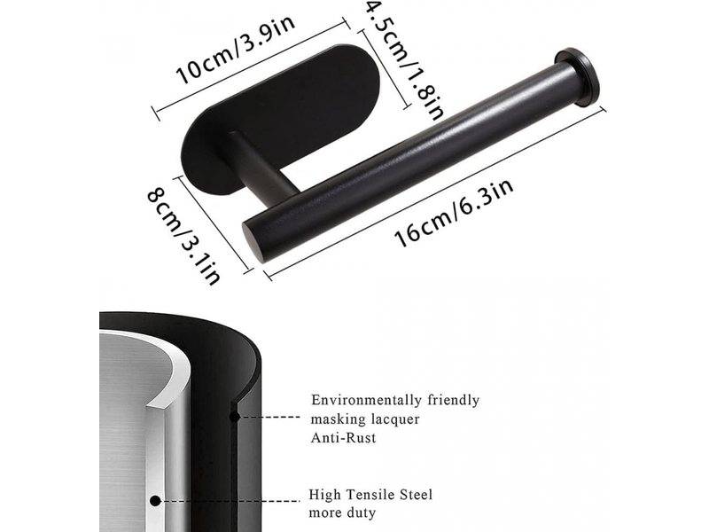  Lot de deux porte-papier toilette auto-adhésifs, antirouille, sans perçage, à fixer au mur pour salles de bains et toilettes (noir)  - Conforama E