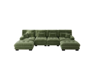 Canapé modulable 4 places en u avec ottoman mobile, canapé salon contemporain revêtement chenille vert