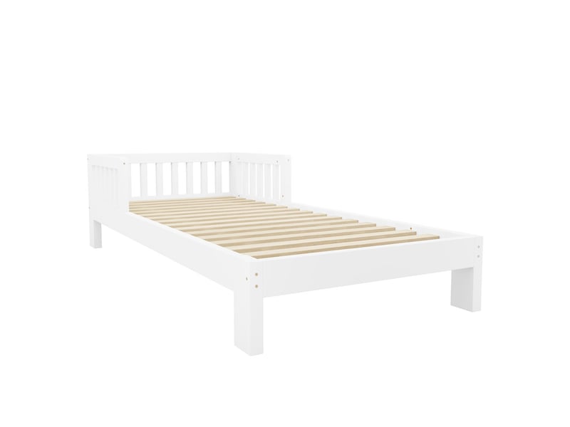  Lit mezzanine et lit simple 90x200cm, combinables librement, avec sécurité, bords arrondis, blanc  - Conforama E