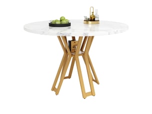 Table à manger ronde ø 100 cm, blanc effet marbre et doré