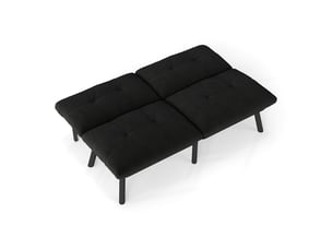 Canapé 2 places, avec fonction couchage, en velours et métal, coloris noir, l160 x p81 x h78 cm, gain de place, design moderne