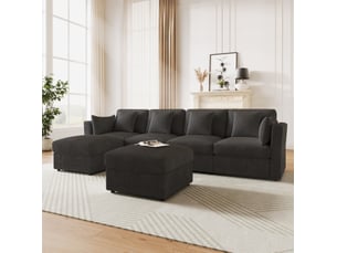 Canapé d'angle modulable 6 places 290x159,5x89 cm accoudoirs réglables velours côtelé gris