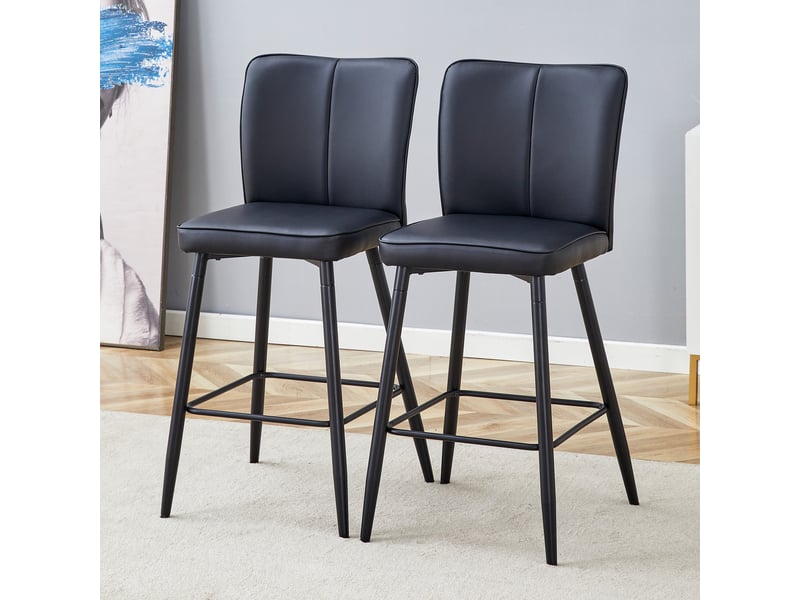 Lot de 2 - tabouret de bar - 42 x 44 x 101 cm-noir - en pu rembourré avec dossier ergonomique, repose-pieds carré et pieds en métal noir - Conforama C