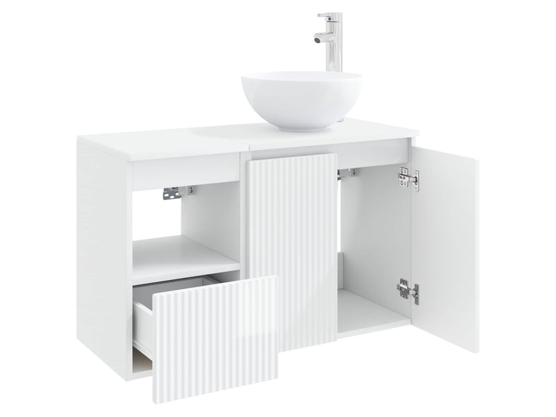  Ensemble de mobilier de salle de bain 2 pc blanc brillant cf63999  - Conforama D