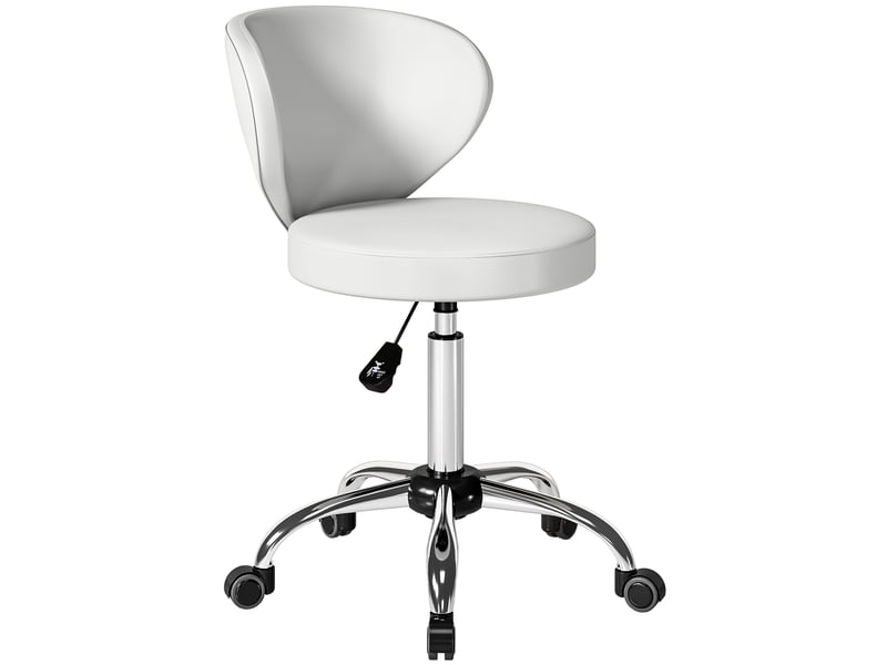  Tabouret de massage à roulettes en pu blanc avec hauteur réglable de 73 à 88 cm dossier et rotation à 360 degrés  - Conforama A