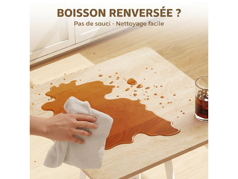  Table de bar carrée pour 2 personnes, table haute cuisine mange-debout avec étagère, naturel et blanc, 55 x 55 x 95 cm  - Conforama E