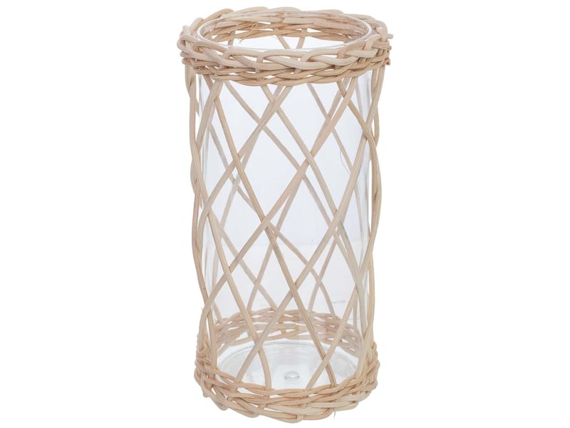  Bougeoir en verre doublé de fibres naturelles brunes, d9 x 20 h cm  - Conforama A
