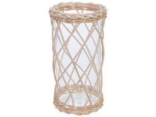 Bougeoir en verre doublé de fibres naturelles brunes, d9 x 20 h cm