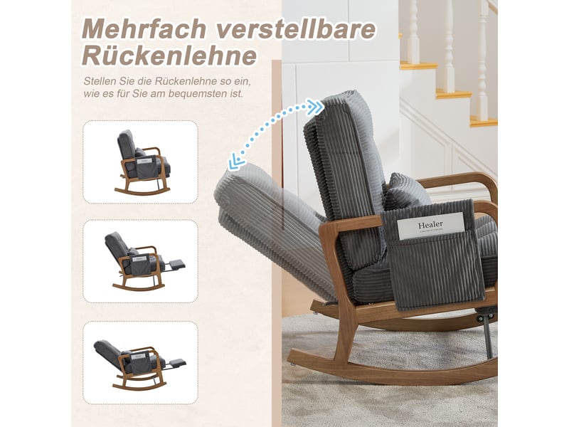  Fauteuil à bascule avec repose-pieds en velours côtelé gris  - Conforama E