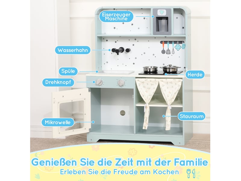  Cuisine enfant 60x29x81 cm – bleue – machine à glaçons, micro-ondes et accessoires ludiques inclus  - Conforama E