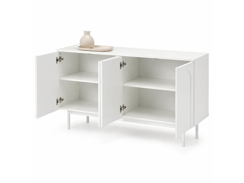  Sideboard blanc à 4 portes avec motif arqué 140 x 42 x 80 cm  - Conforama A