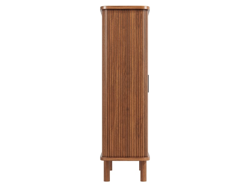 Armoire haute marron foncé avec porte à volet, façade rainurée et pieds en bois massif - Conforama D